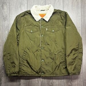 Levi Strauss Sherpa Coaches Jacket Mens Large Green Snap Windbreaker